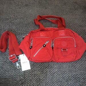 NWT Kipling Defea Satchel Crossbody Shoulder Bag Purse Red Handbag Pockets